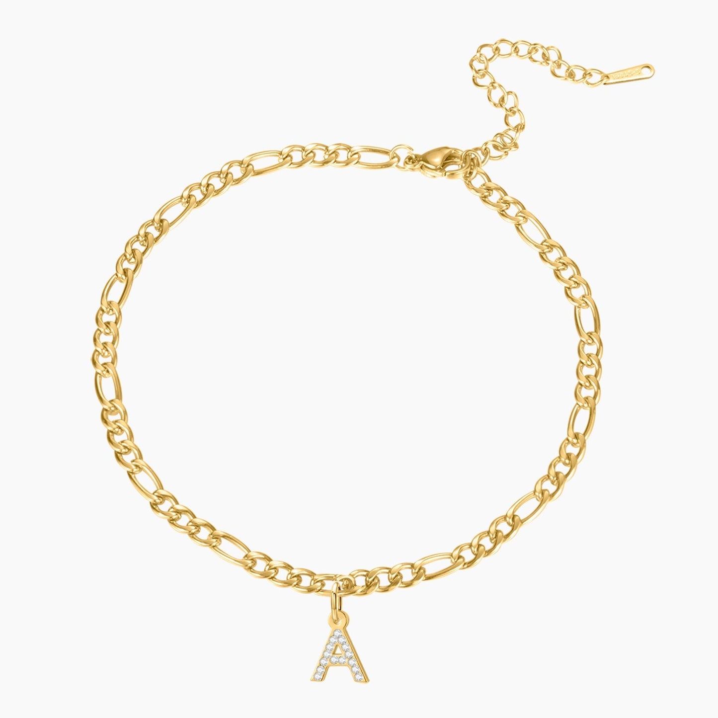 Iced Letter Bracelet w/ Figaro Chain