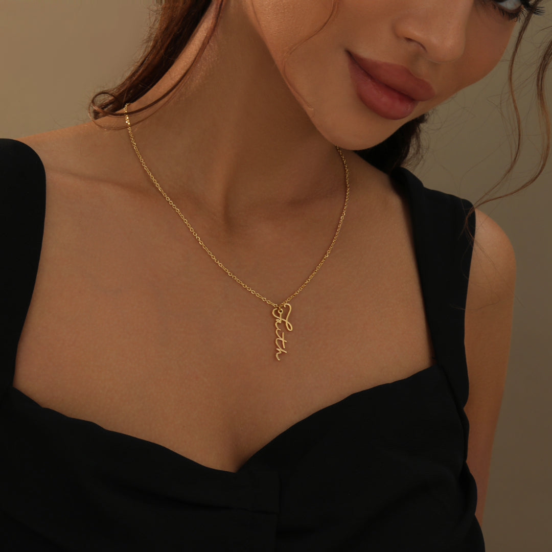 Vertical Script Name Necklace