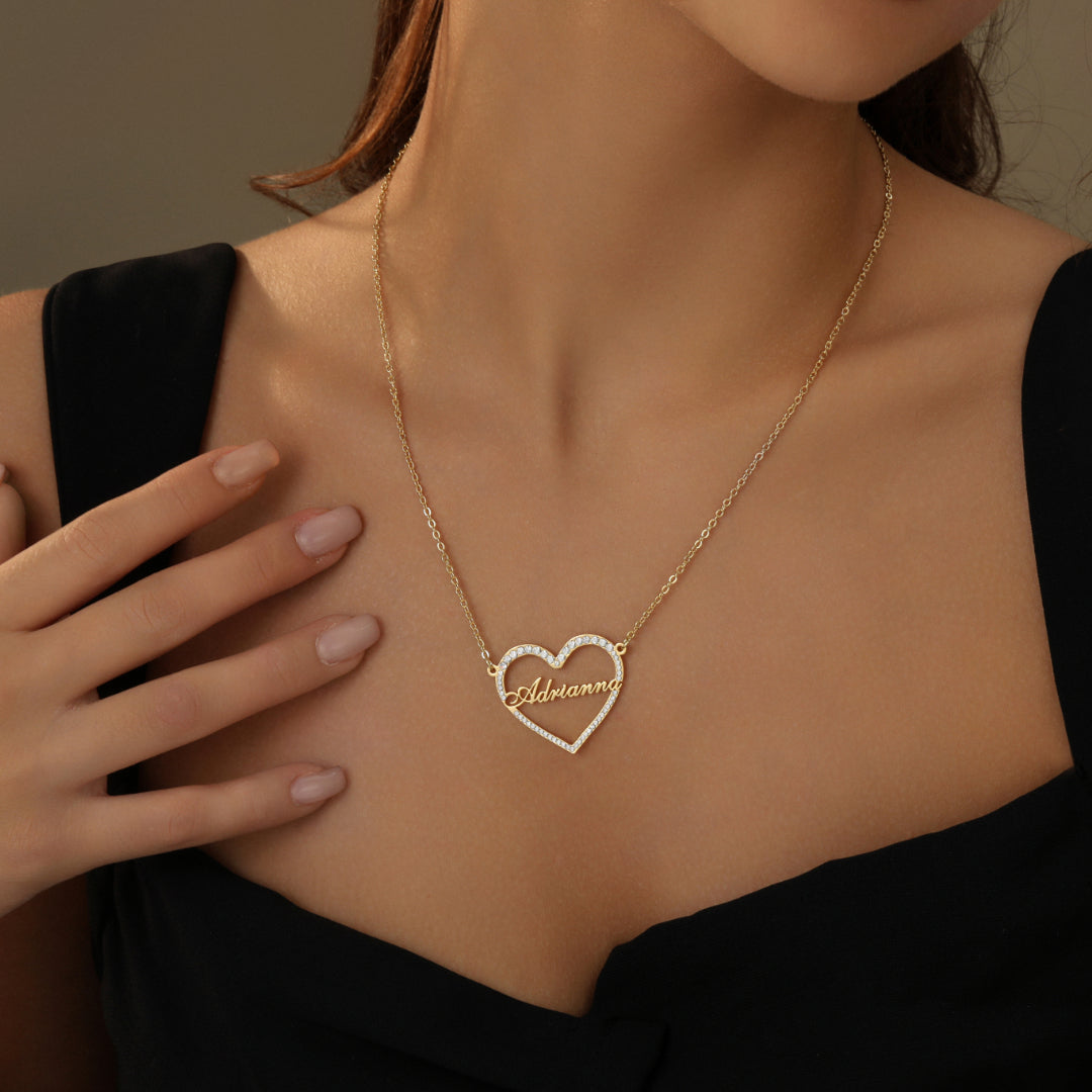 Iced Heart Shape Name Necklace
