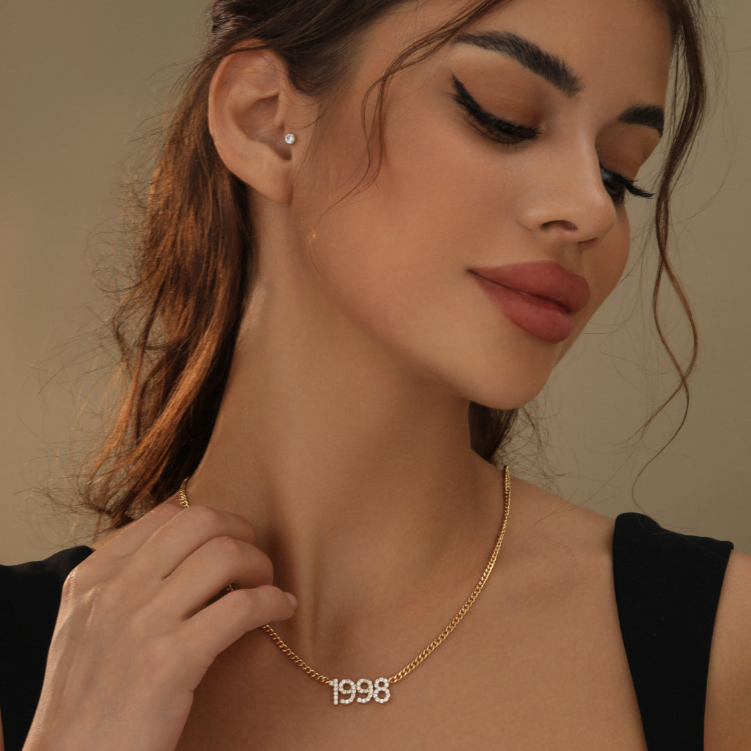 Kids Iced Year Necklace w/ Cuban Chain