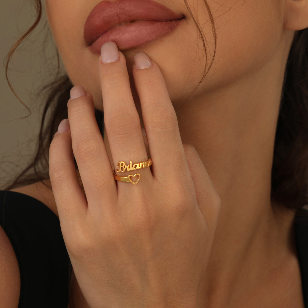 Hollow Heart Name Ring