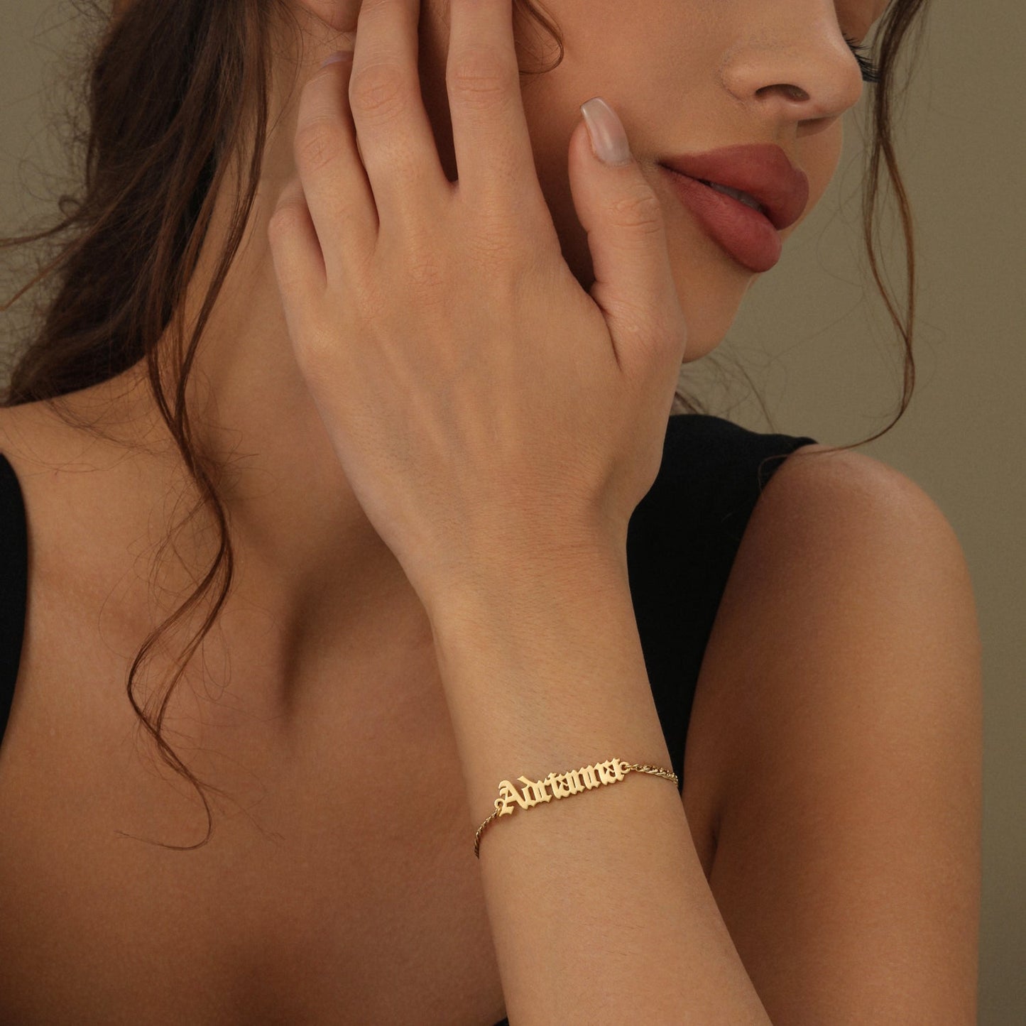 Gothic Name Bracelet w/ Cuban Chain