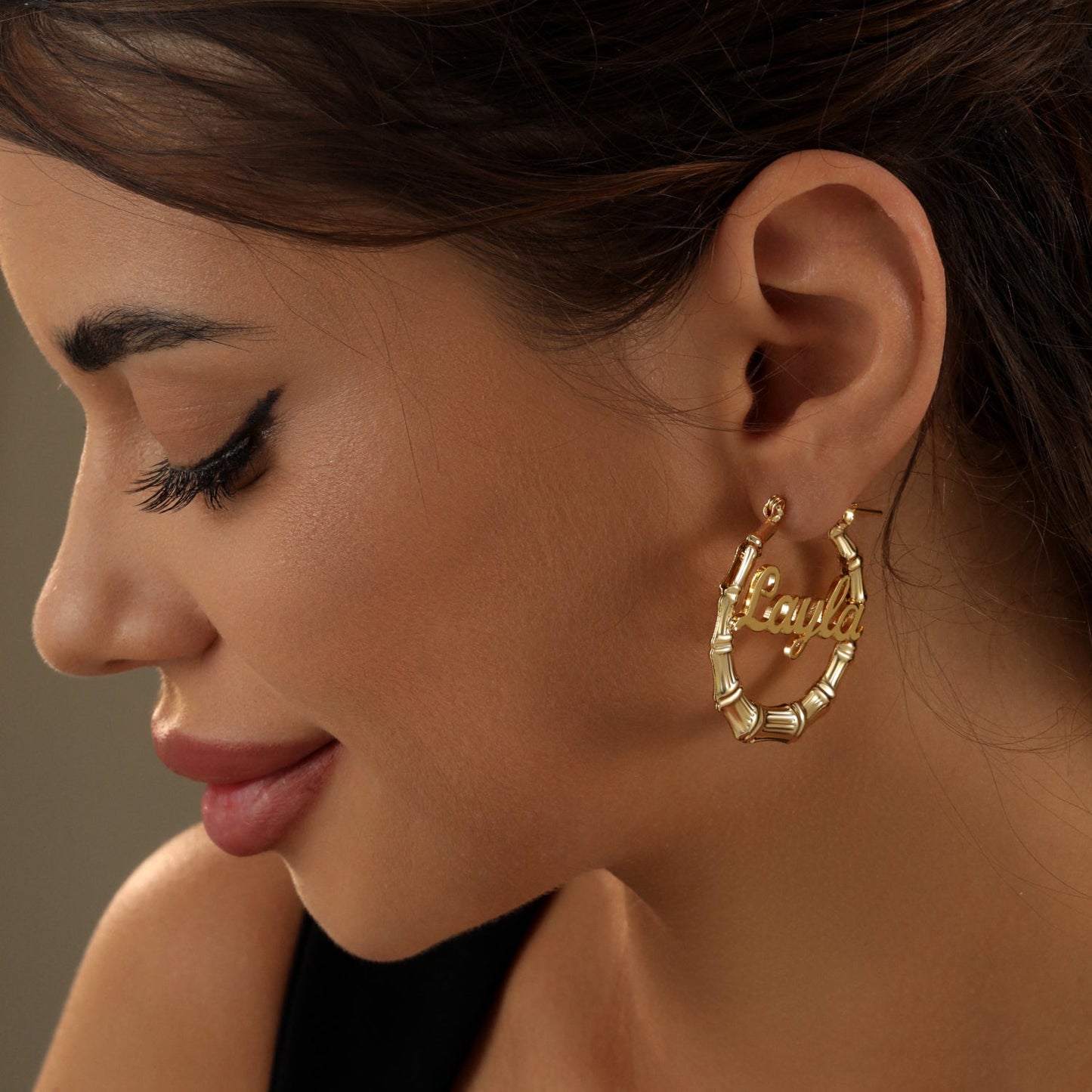 Bamboo Name Hoop Earrings