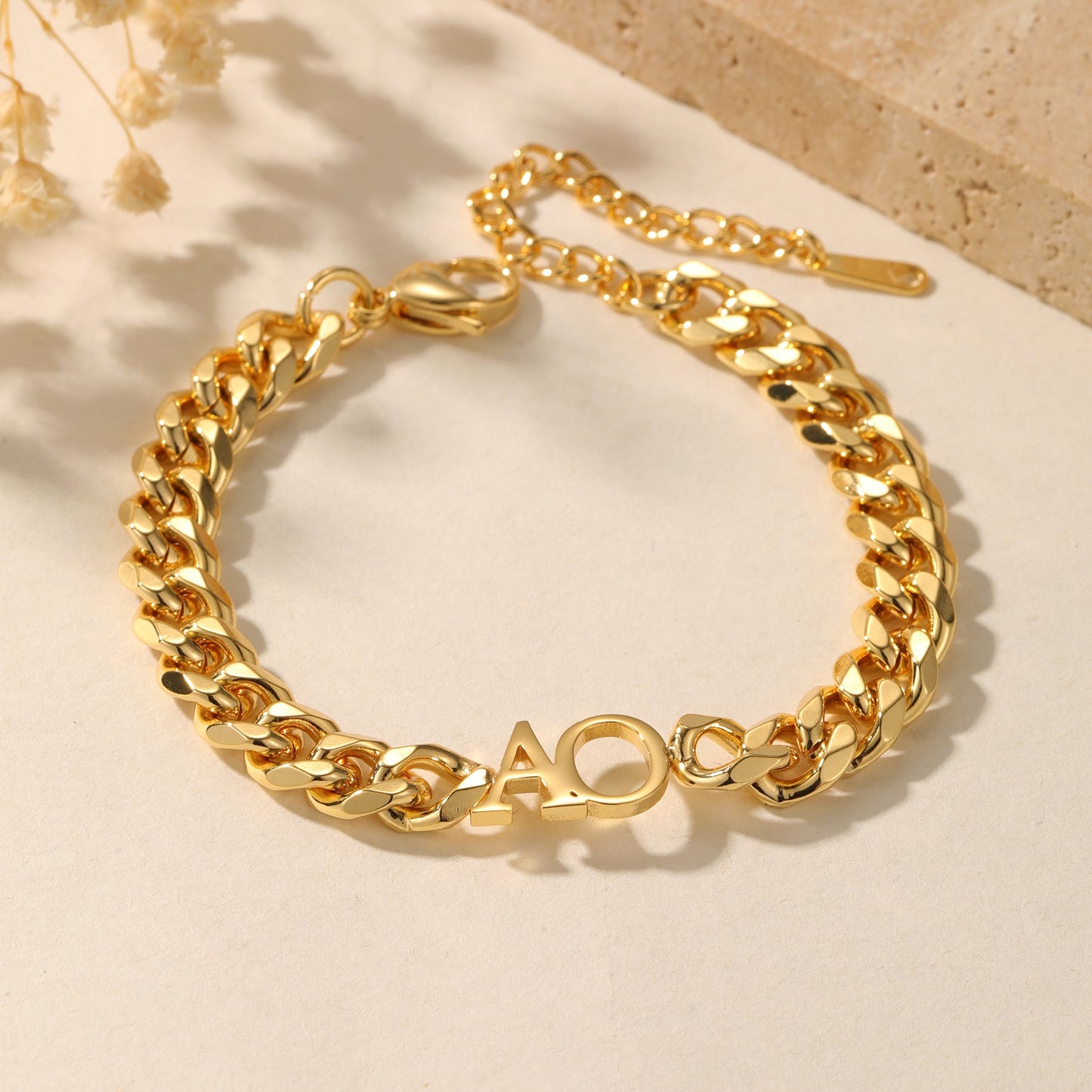 Initials Bracelet w/ XL Cuban Chain