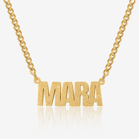 Diamond Cut Block Name Necklace