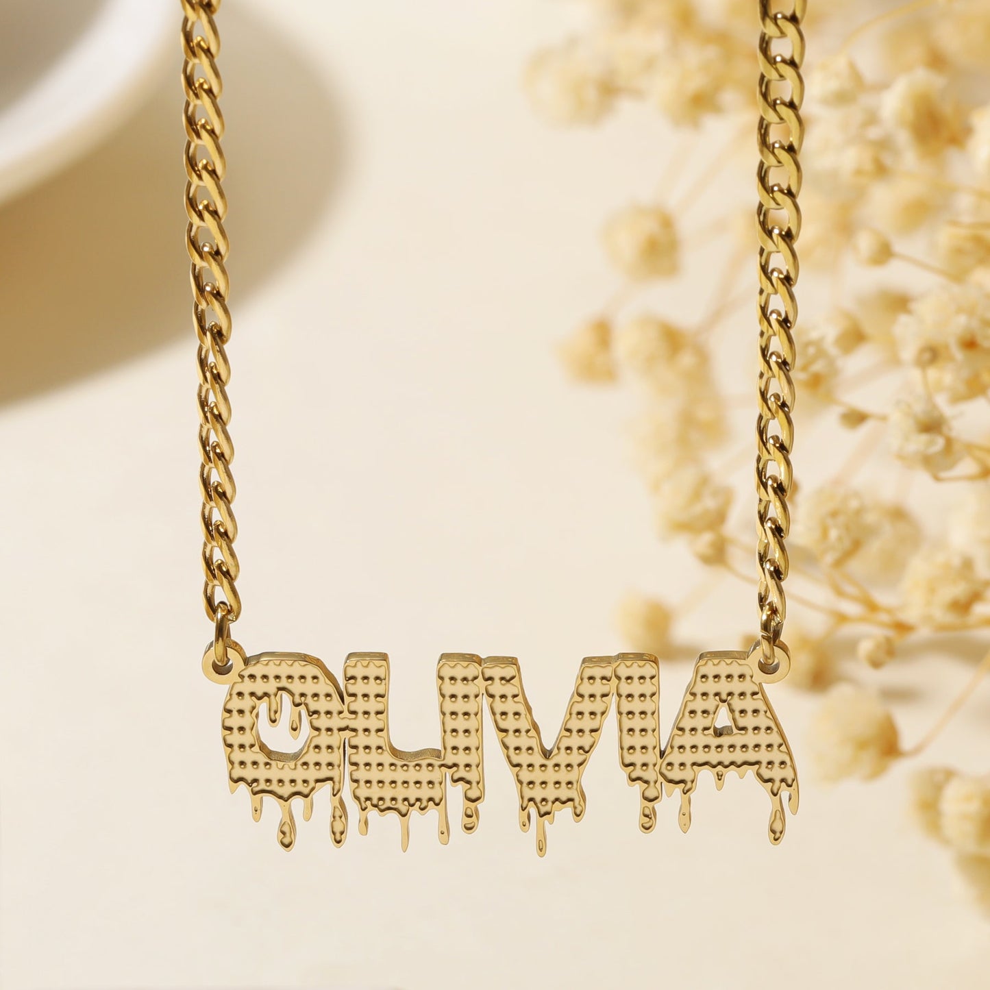 Drippy Name Necklace w/ Cuban Chain