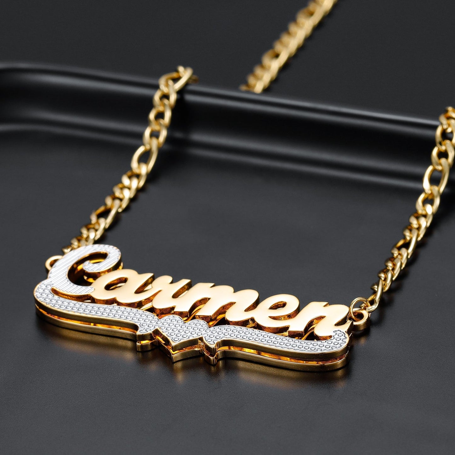 Kids Double Plated Script Name Necklace w/ Figaro Chain