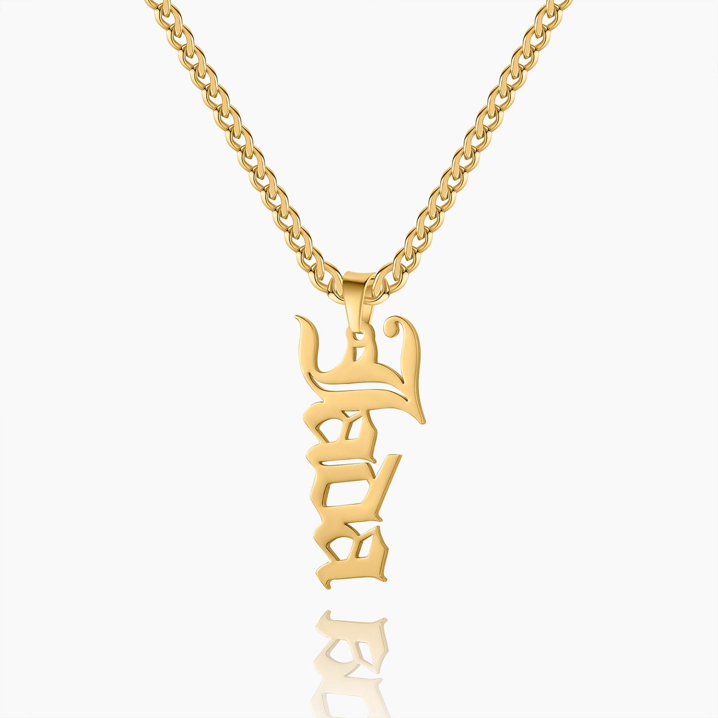 Vertical Gothic Name Necklace w/ Cuban Chain