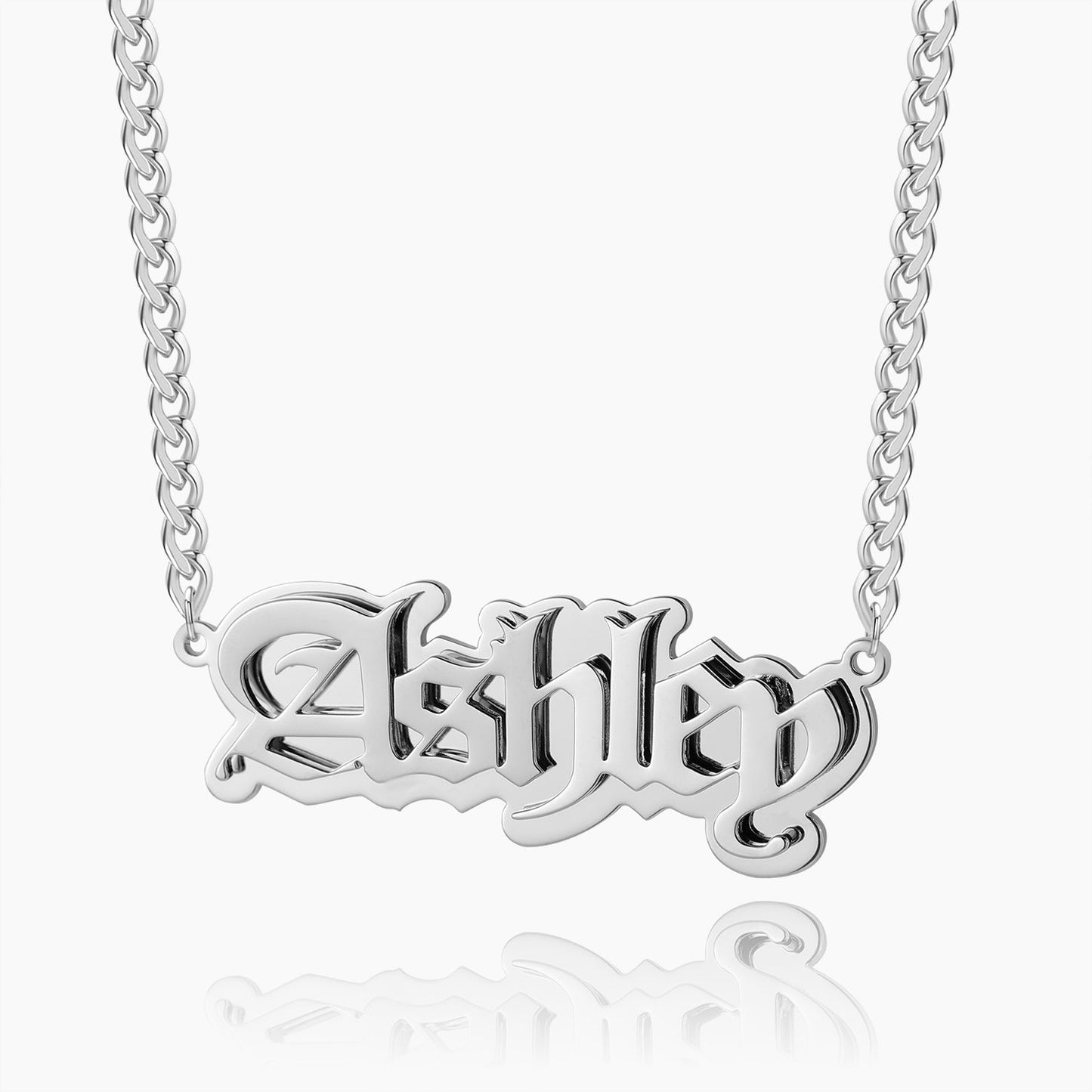 Gothic Outline Name Necklace w/ Cuban Chain