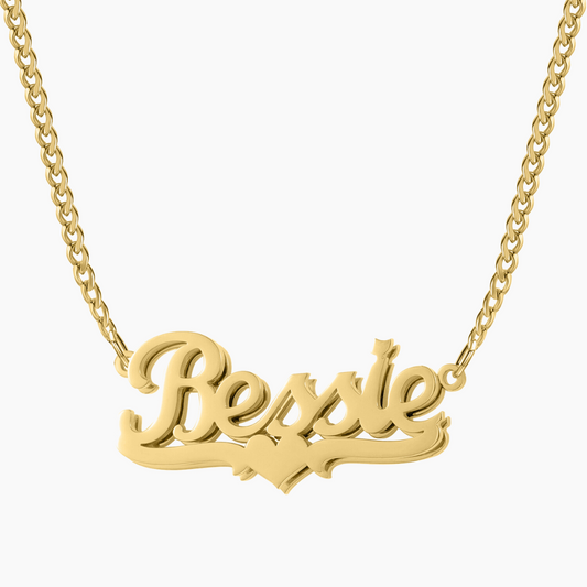 Kids Double Plated Heart Name Necklace w/ Cuban Chain