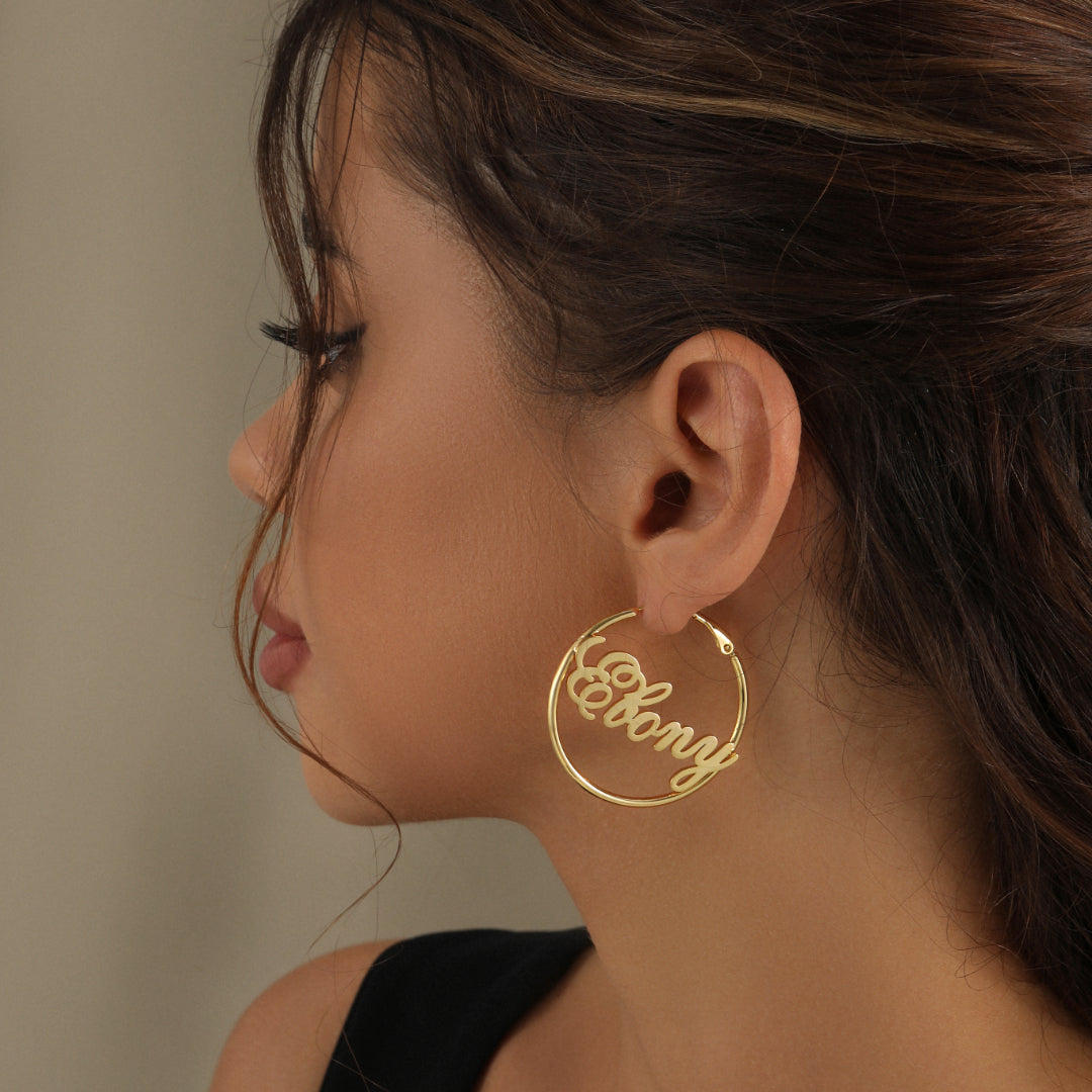 Script Name Hoop Earrings