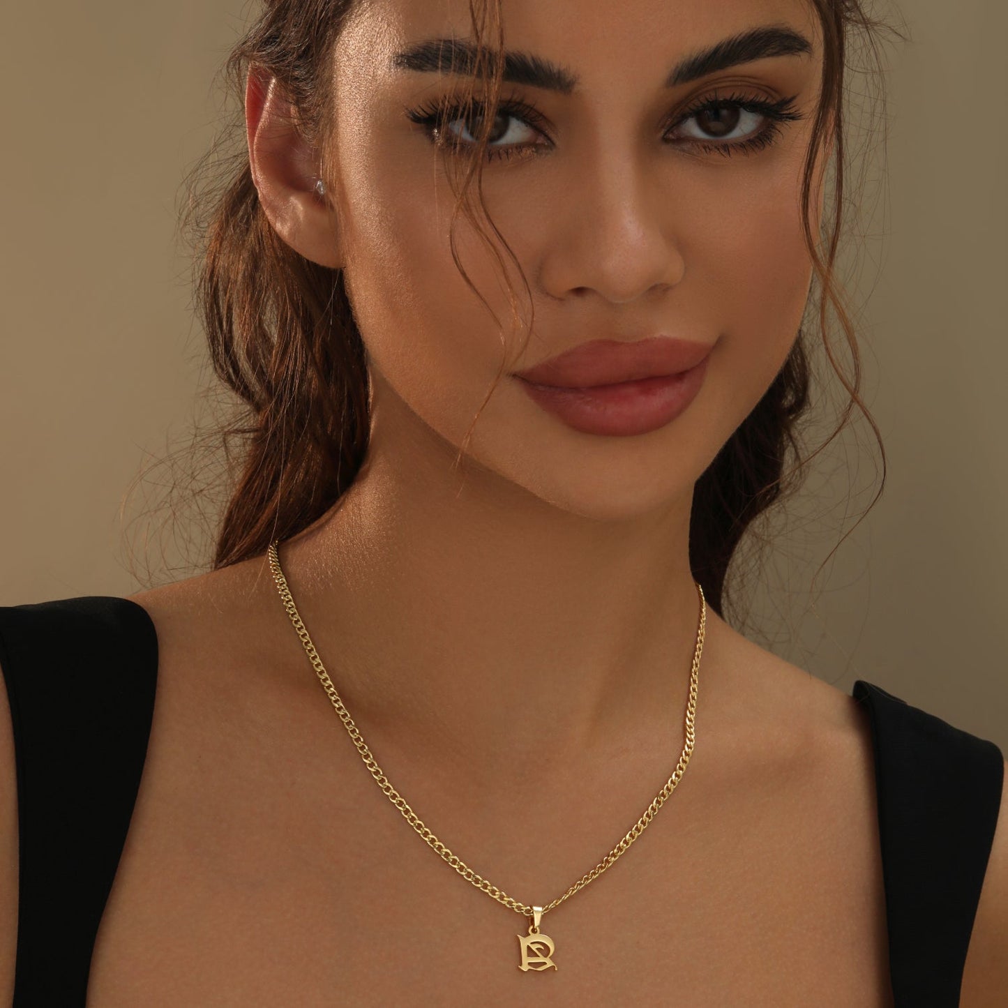 Gothic Letter Necklace w/ Cuban Chain